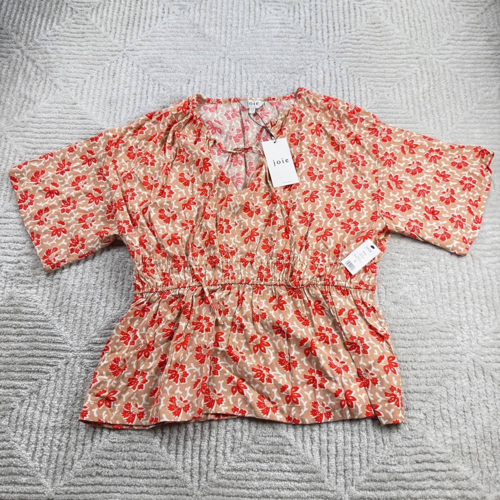 Joie Renae Top Women's 1X Red Multi Floral Peplum Boho NWT Cottageore Brunch